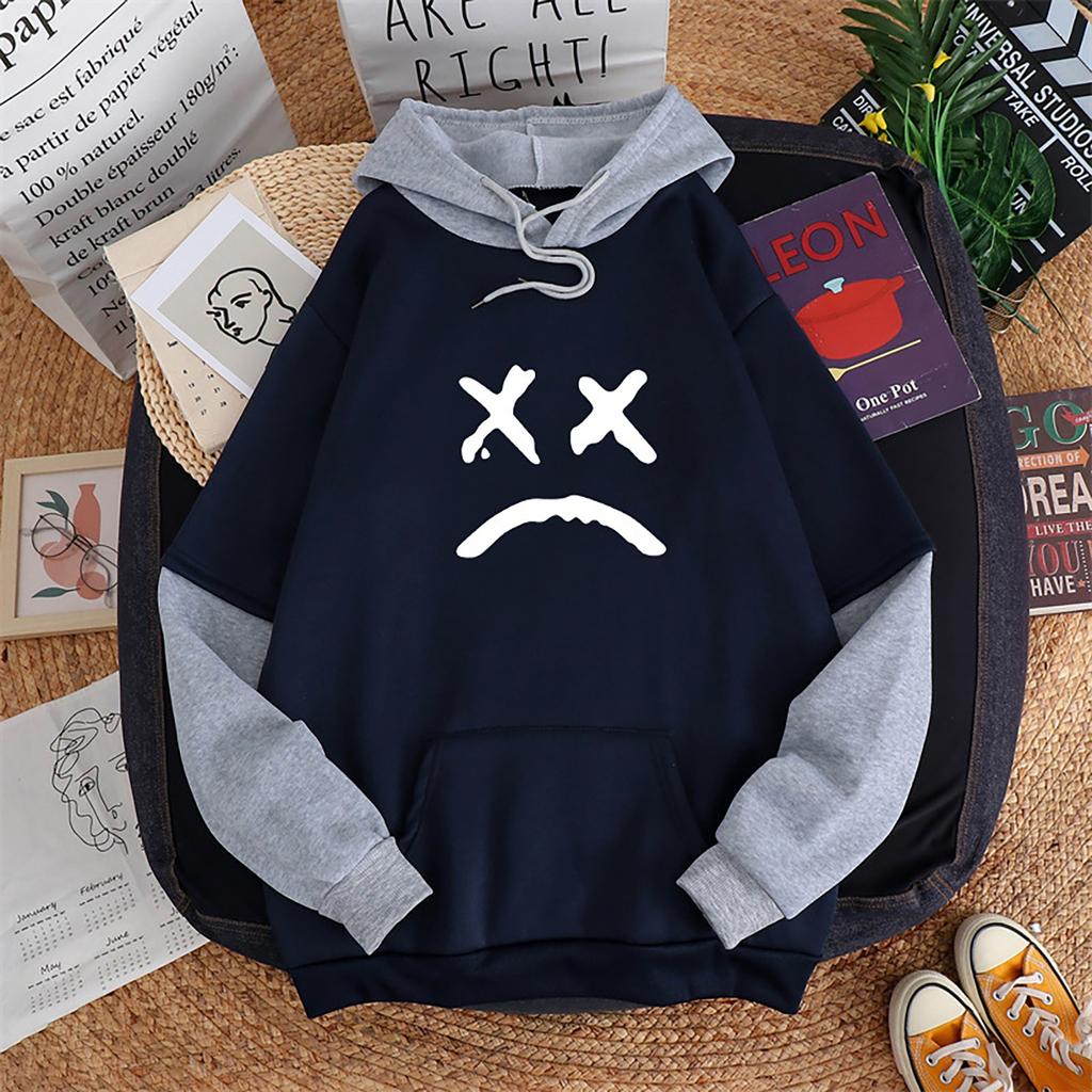 Women's Casual Print Splicing Hooded Sweatshirt Loose Sports Tops Pullover