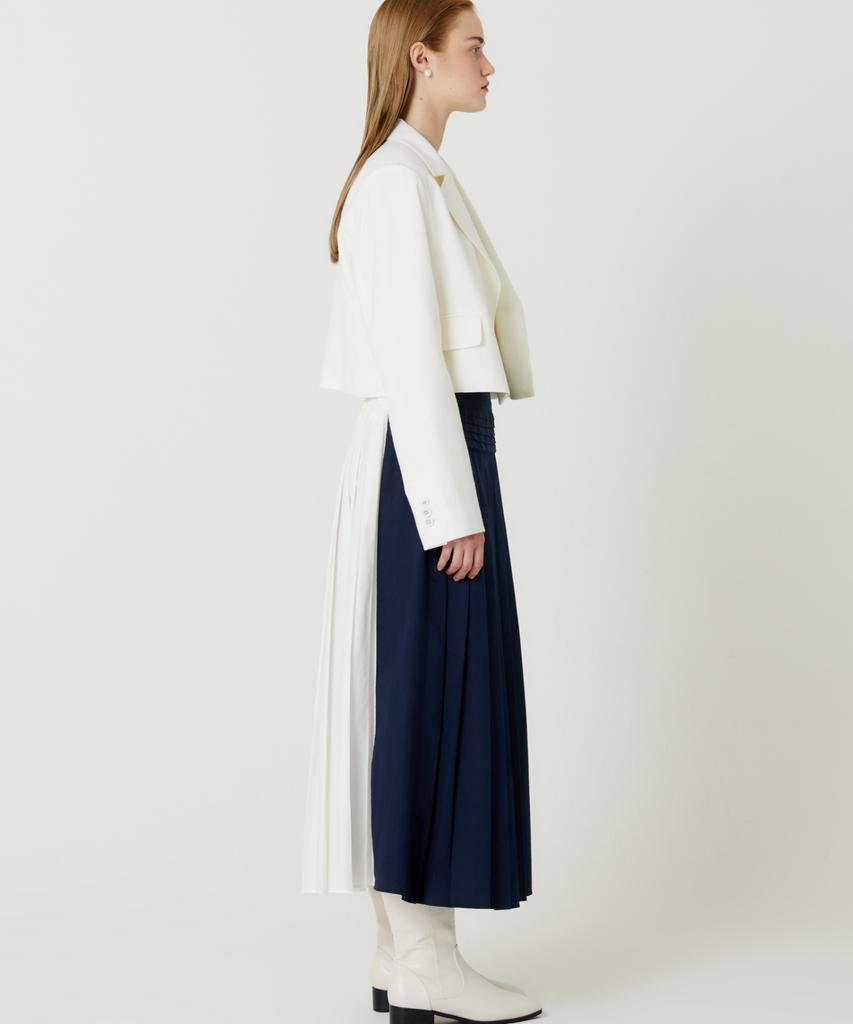 The Studio K Two-Way Cotton Pleated Long Skirt (Navy)