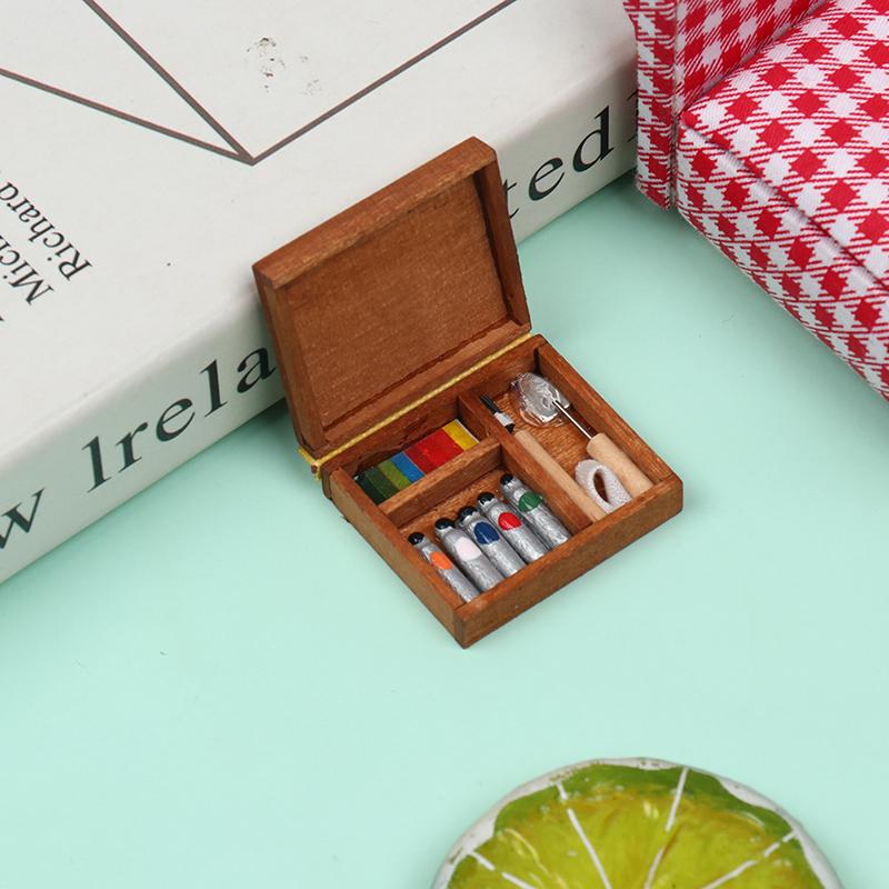 1:12 Dollhouse Miniature Artist Paint Pen Wood Box Toys For Dolls For Kids Gift