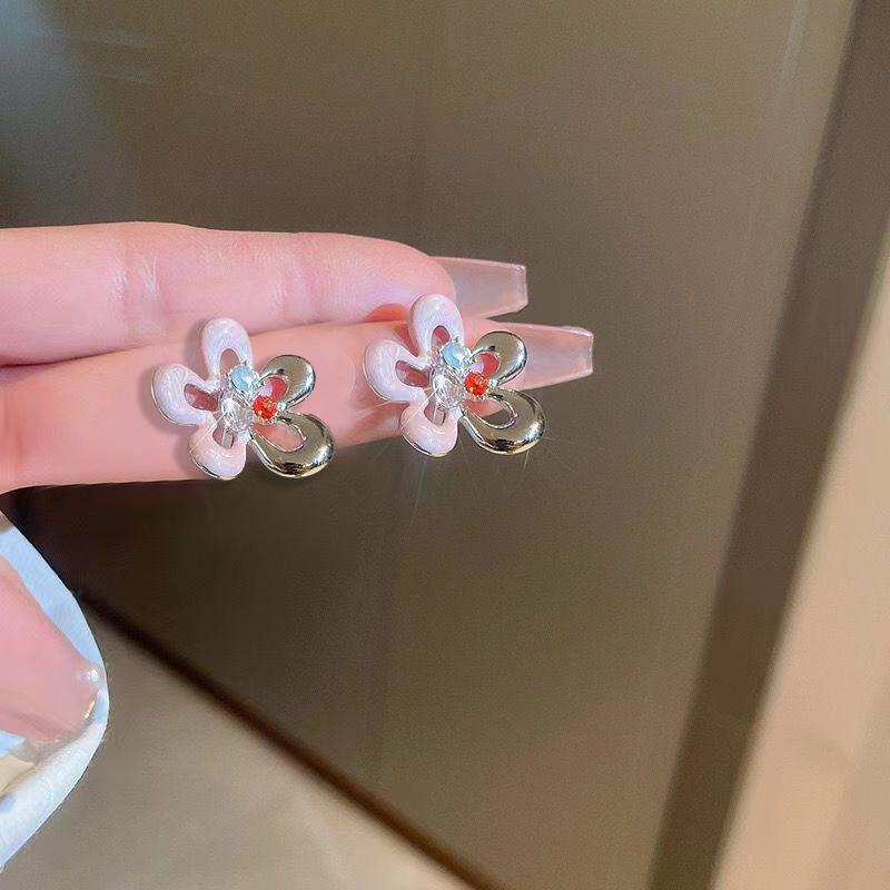 S925 Silver Needle Retro Style Irregular Blue Love Stud Earrings High Sense Trendy Earrings Contrasting Color Personalized Earrings