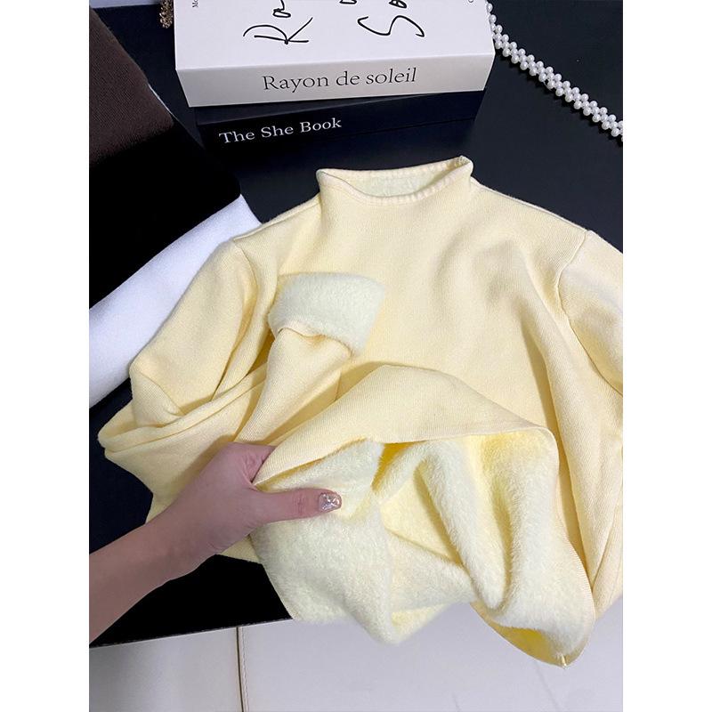 Women's Dopamine High Neck Fleece Sweater - 2025 Spring Collection, Warm & Thick Knitted Base Layer Top