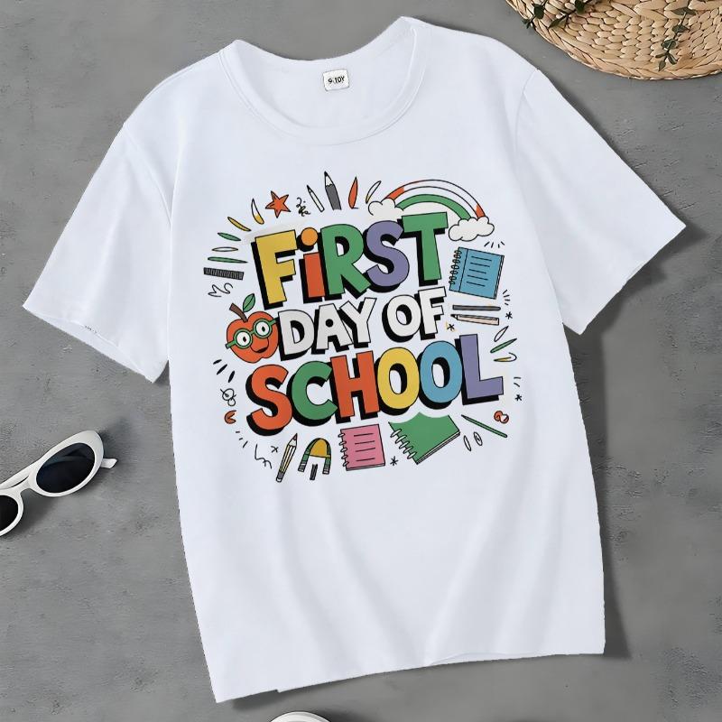 Kids Crewneck Casual T-Shirt, Soft Short Sleeve Top 110 белый