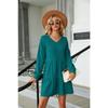 Spring and Autumn Women's Dress Solid Color V-Neck Splicing Long Sleeve Loose Dress A-line Dresses