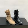 Stövel med tjock sula och V-ringning som slankar benet, damskor 2025 vår och höst, enkla stövlar, Western cowboy pile boots, kängor