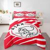 Ajax Amsterdam FC Wappen Bettwäsche-Set (1 Bettbezug, 2 Kissenbezüge, Bettdecke nicht enthalten) für Spielzimmer Fußballfan Geschenk Dekoration, Roter Pinselstreifen Kunstdruck