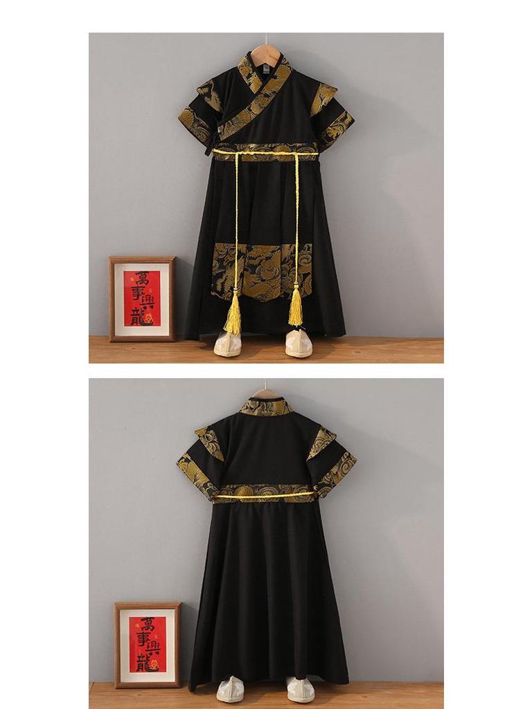 Boys' Summer Tang Suit: Short Sleeve Hanfu Long Shirt, Chinese Style Knight Robe for Kids