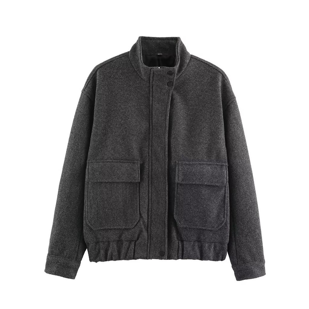2026 Summer New European and American Cross-border Women's Fashion Three-Color Stand Tie Zipper Wool Jacket w107 8925