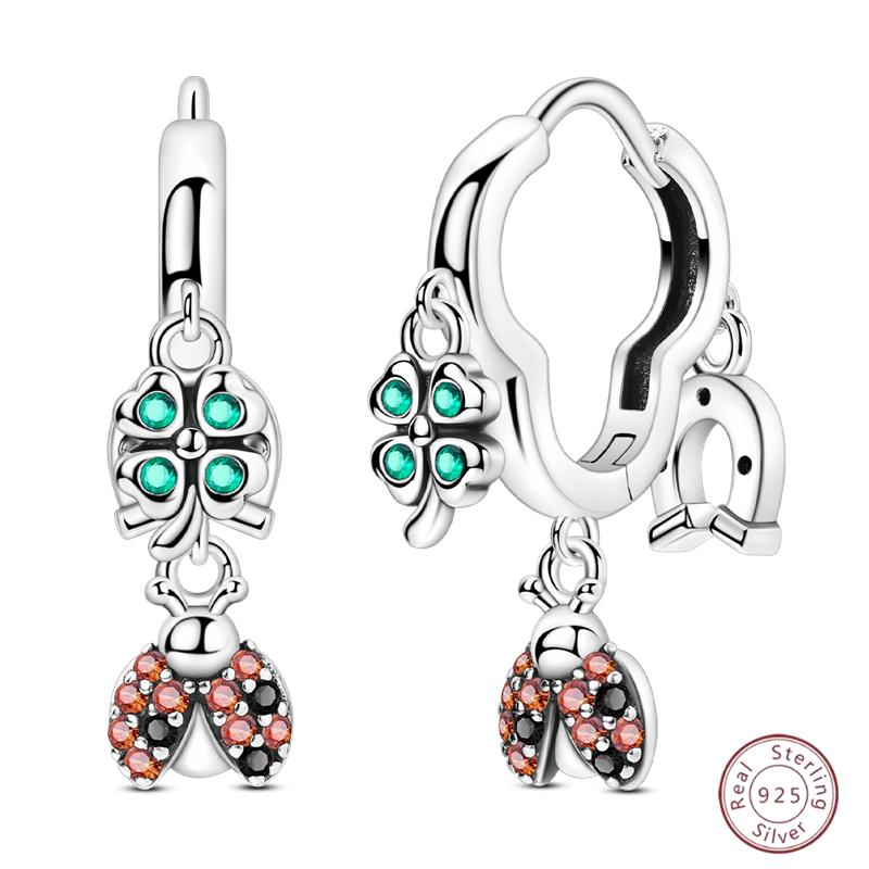 Sweet 925 Silver Ladybug Butterfly Dragonfly Iris Flower Design Earrings Fit Wedding Parties Exquisite Jewelry