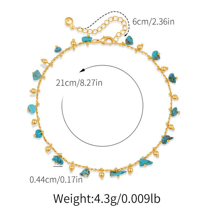 Gold Plated Stainless Steel Raw Turquoise Chip Bead Anklet