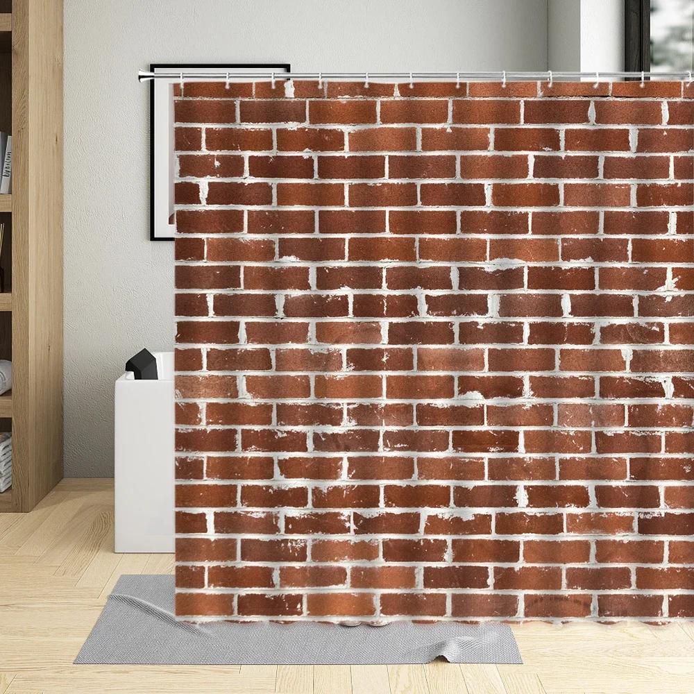 Seamless Brick Wall Building Shower Curtain Waterproof Bathtub Polyester Fabric Bathroom Curtains With Hooks Home Decor Screen