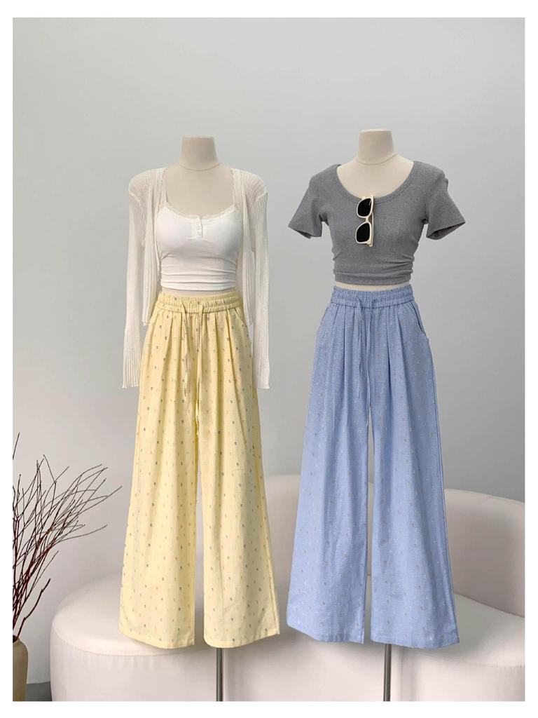 Women's High Waist Polka Dot Wide Leg Pants - Yellow
