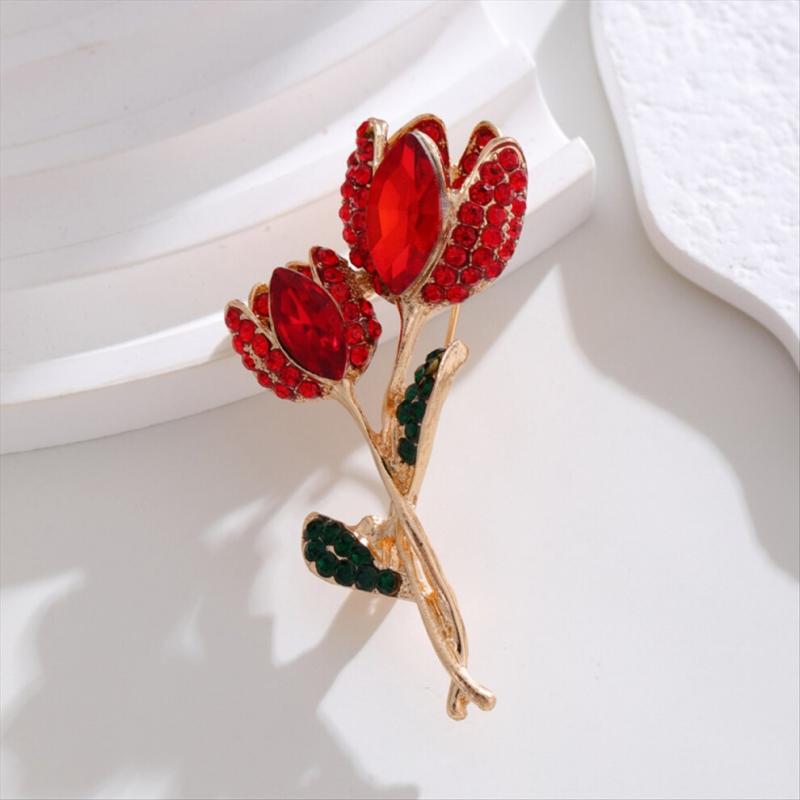 Crystal Tulip Brooch for Women, Elegant Floral Brooch