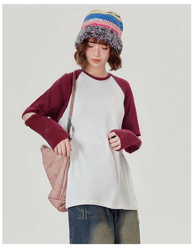 2026 Spring Design Color Contrast Splicing Hollow T-shirt Women's Loose Casual Top