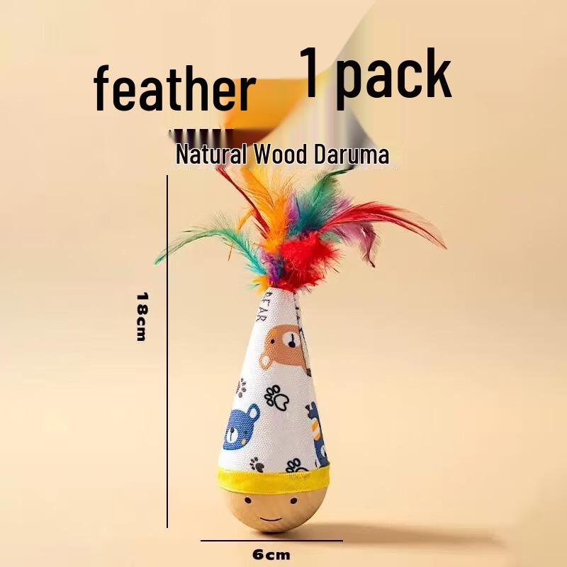 Wooden Tumbler Feather Cat Teaser Toy