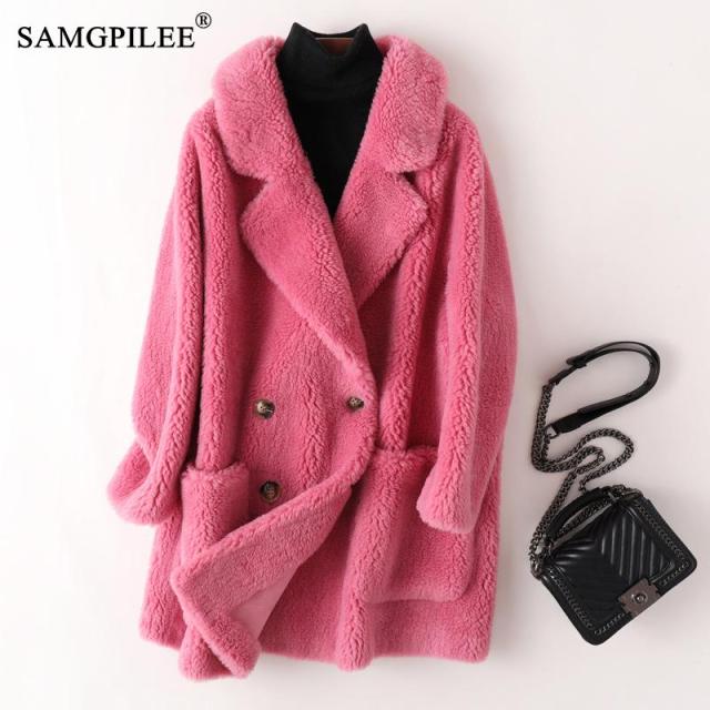 Real Fur Coat High Quality Australian Womens Wool Coats Thick Warm Elegant Loose Long Outwear Winter Coat For Women