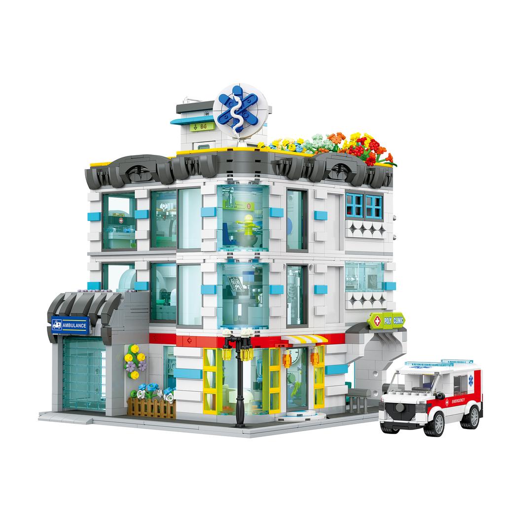 2866Pcs City Large Hospital Building Street Scene Building Blocks Set With Lights Desktop Ornament Assembly Toy Birthday Gift