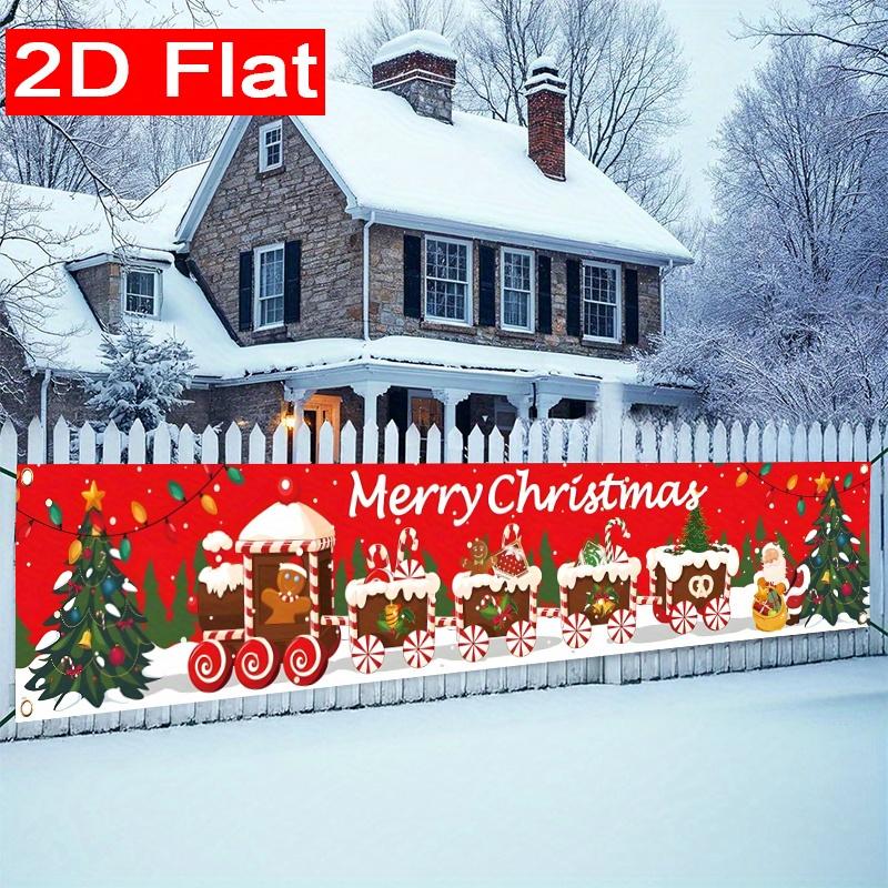 Merry Christmas Banner, Gingerbread Santa Claus Train Design, Polyester Outdoor Garden Porch Fence Wall Christmas Party Supplies