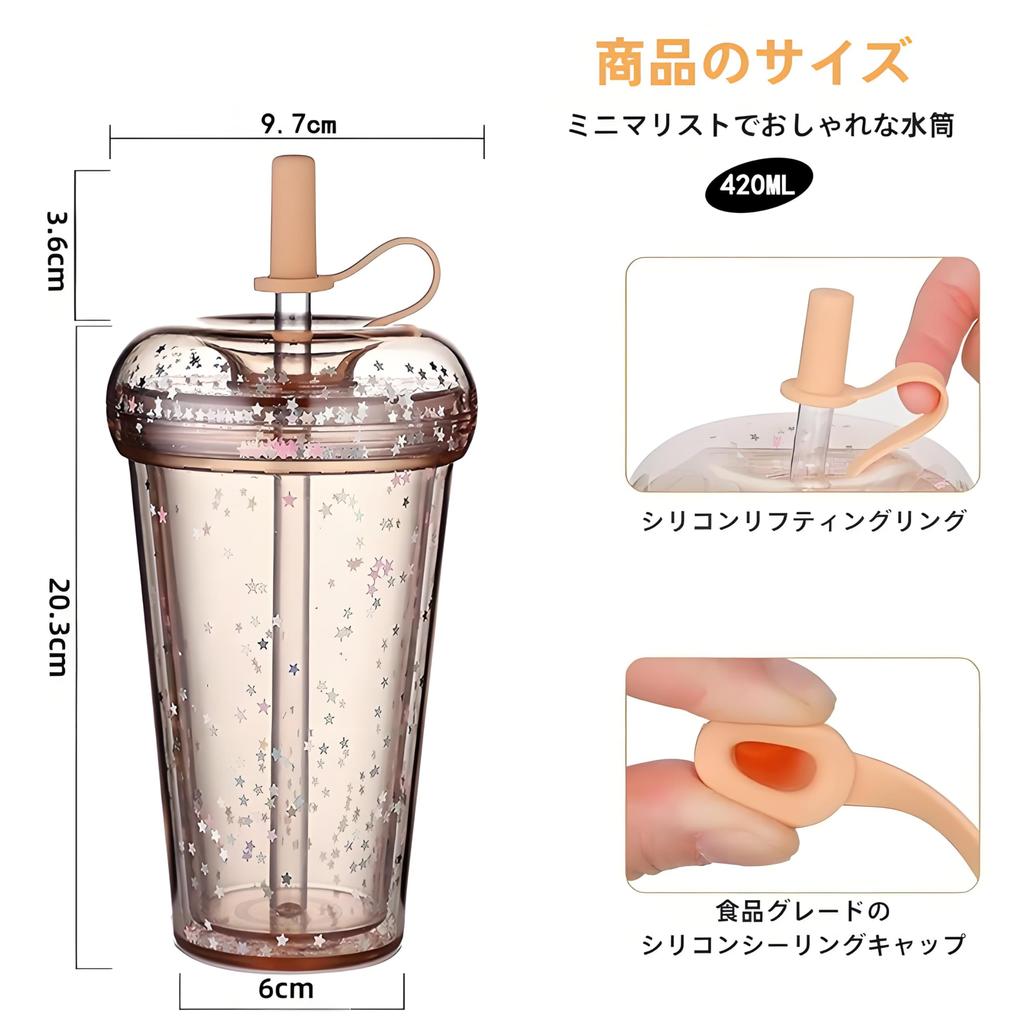 MYEEDA Water Bottle with Straw, 420ml, Made of Food-Contact Resin, Plastic Water Bottle with Straw, Spill-Resistant Tumbler, Large Capacity, Easy to