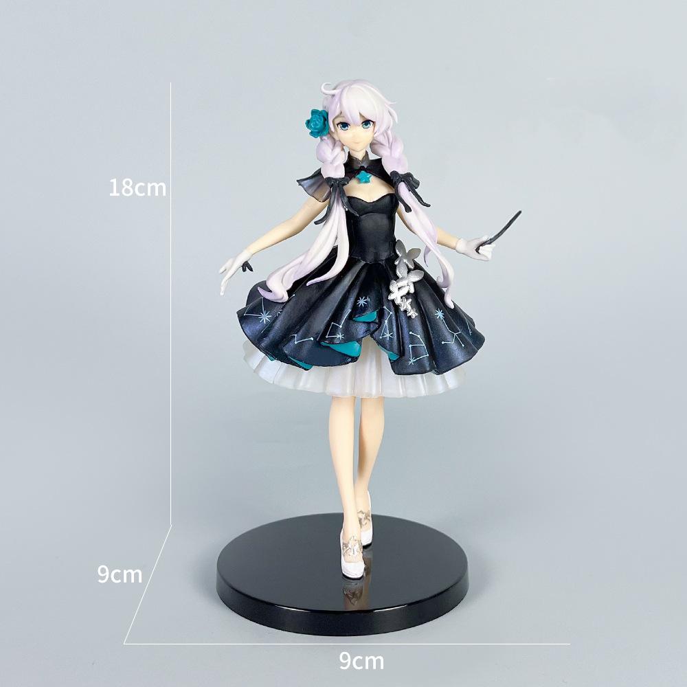 

Beautiful young girl Saint Night Kiana commands a symphonic poem. Game-related figure model of a handcrafted statue.