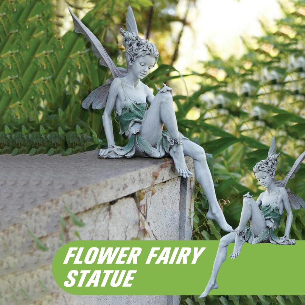 Garden Fairy Angel Girl Resin Statue Yard Art Ornament Girl Outdoor Angel Turek Resin Sitting Statue Craft Figurines W4H7