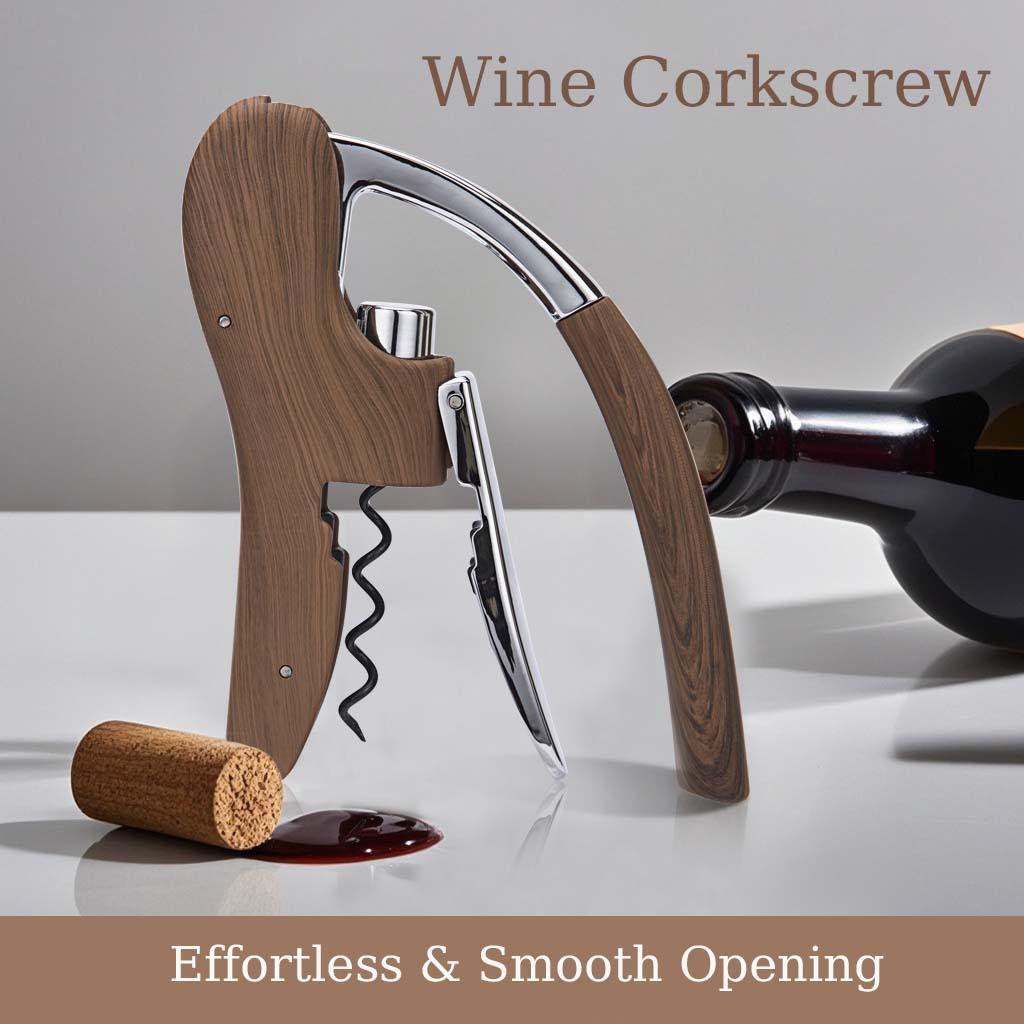 Ergonomic Zinc Wine Bottle Opener with Wooden Handle - Effortless Smooth Opening for Women, Small Hands, Manual Non Electric Corkscrew