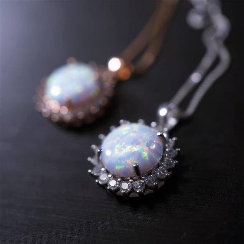 Fashion Sun Flower Pendant Necklace For Women Charm Rose Gold Color Crystal Zircon Imitation Opal Necklace Jewelry Drop Shipping