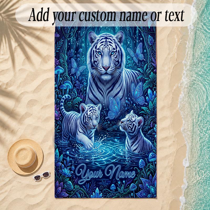 Leopard Theme Soft Beach Towel Personalized Custom Name Text Towel Portable for Beach Pool Travel