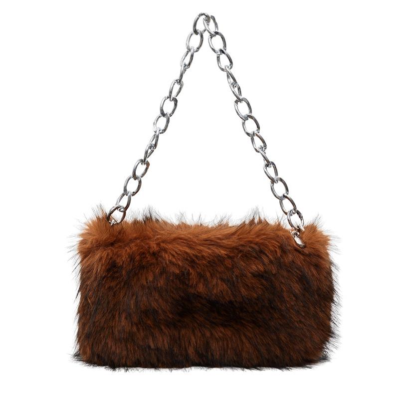 

Fashi Korean Style Top Handle Bag Texture Leisure and Simplicity Shoulder Bag Women Fluffy Pearl Chain Large Capacity Hobo Bag коричневый