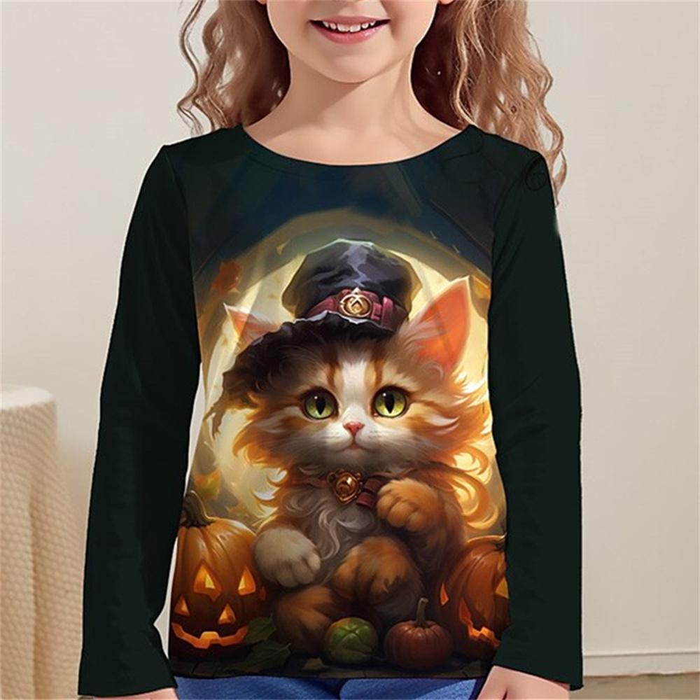 Cool Cat Kinder 3D Digitaldruck Mädchen Modisches und Bequemes Rundhals Langarm T-Shirt