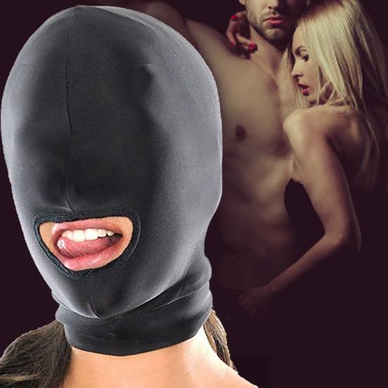 Sexy Toys Fetish Open Mouth Hood Head Cover Black Adult Games Health Product