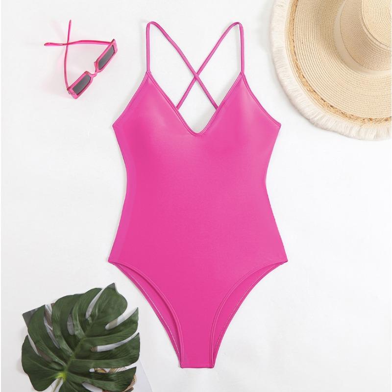 Nové jednodílné jednobarevné plavky bikiny sexy bez zad ležérní dovolenkové plavky ženy