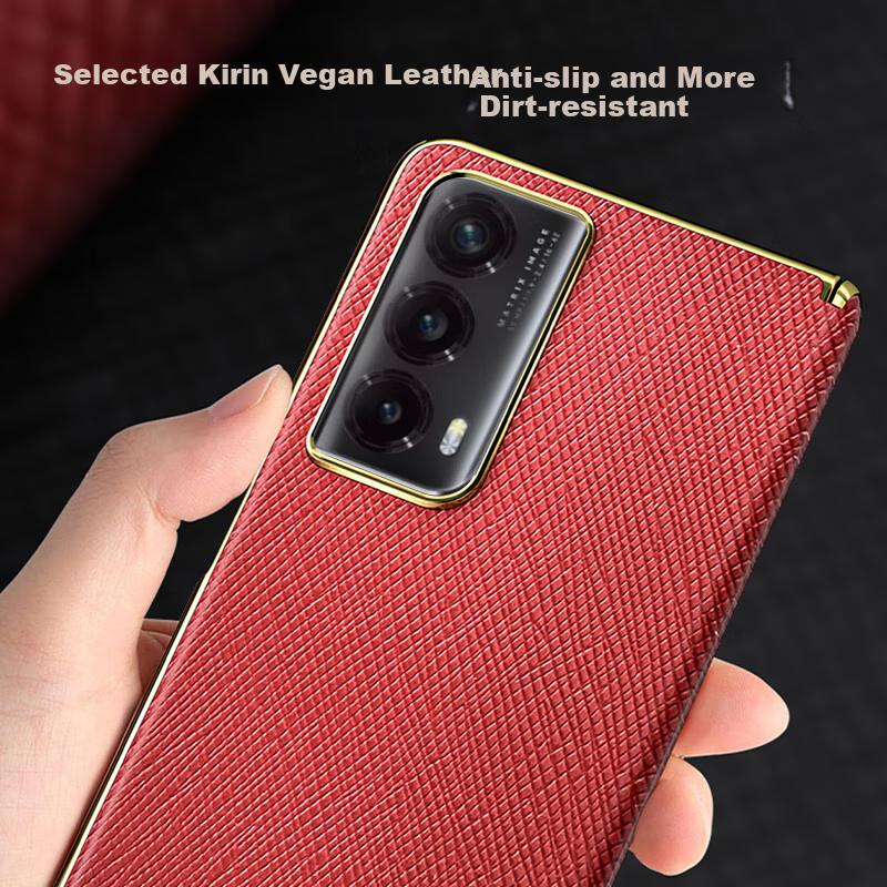 Honor Magic V2 Phone Case Huawei Magic V2 Foldable Screen Central Axis Electroplated Faux Leather Shockproof Premium Simple Unisex Black Leather Case