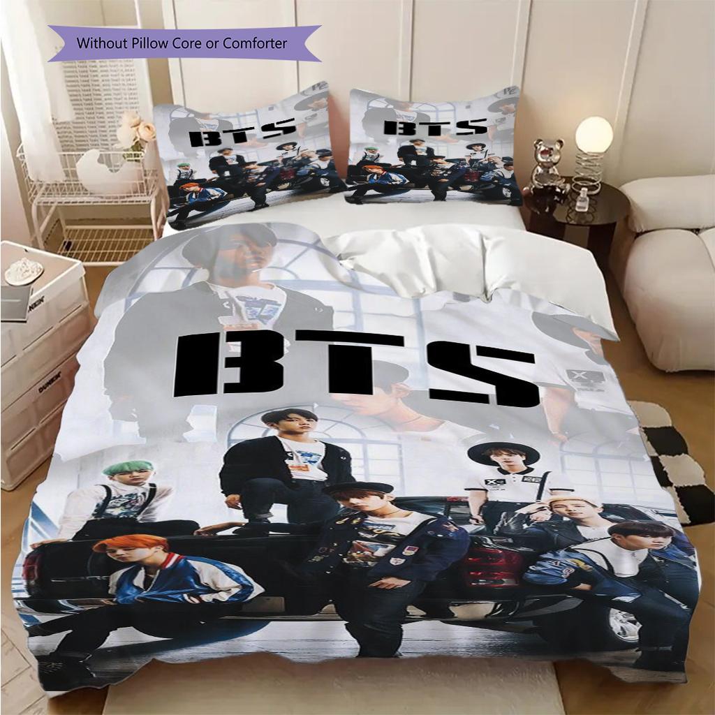 Bts Globale Musik-Sensation Dreiteiliges Set (1 Bettbezug + 2 Kissenbezüge, ohne Füllung) 2D flaches Weihnachts-Geburtstagsgeschenk Bettbezug und Kissenbezug