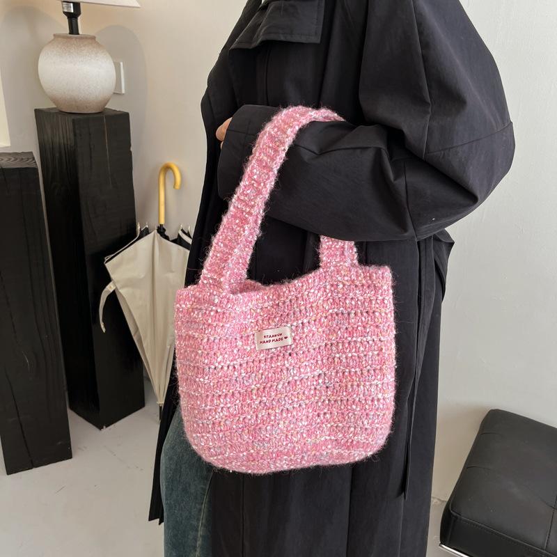2025 autumn and winter Korean fashion knitted shoulder bag large capacity colored wool bag underarm bag women's hand carry woven bag