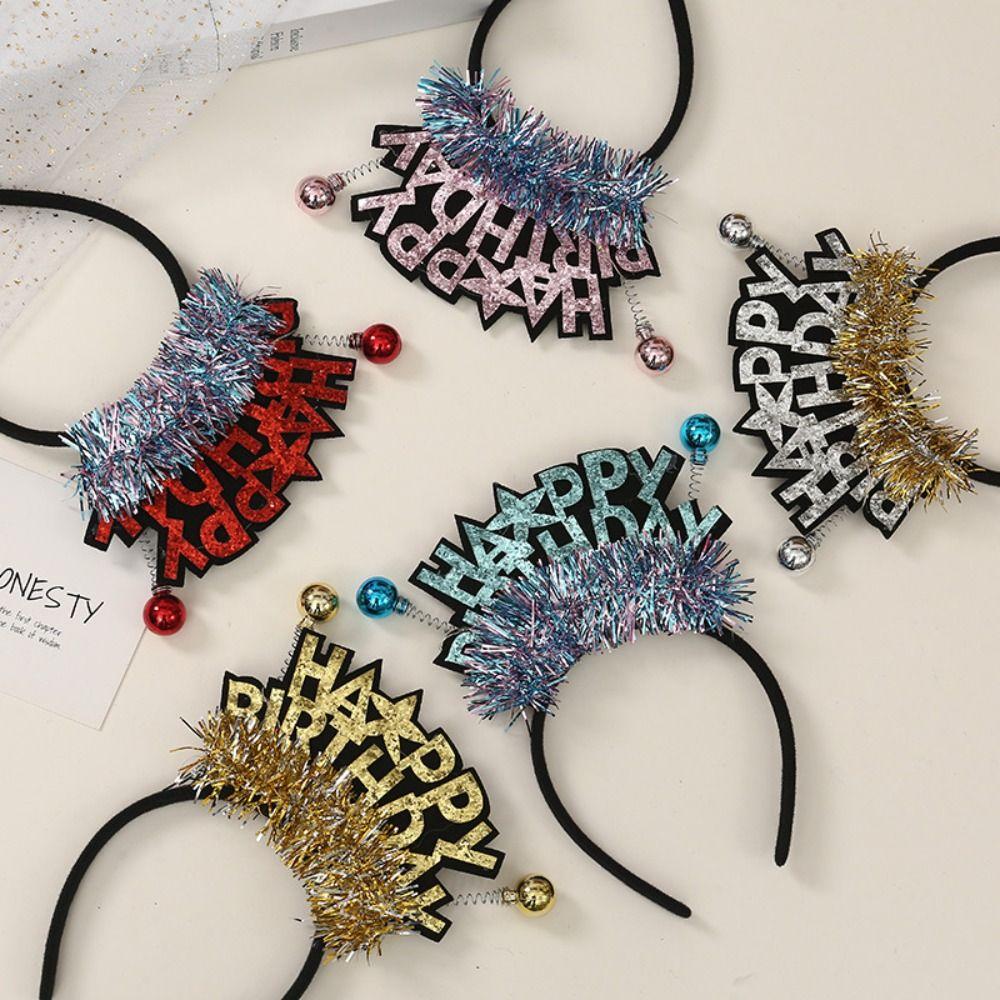 Letter LED Light Hair Hoop Plastic Ball Children Birthday Hair Bands Happy Birthday Headband  Girls