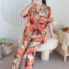 Cotton and silk pajamas women's spring and summer short-sleeved large-size suit spring and autumn thin cartoon printed loungewear
