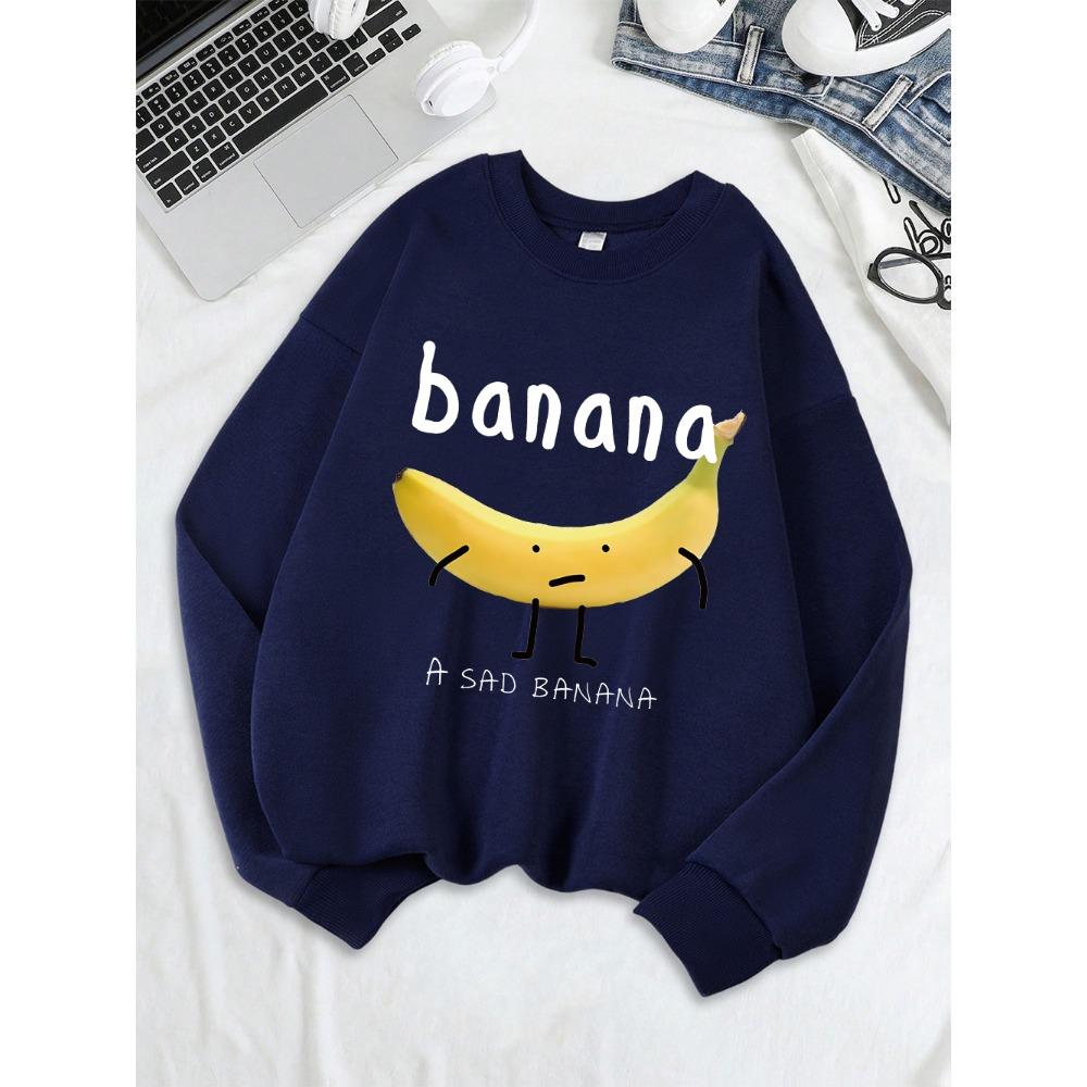 Damen-Sweatshirt mit traurigem Bananenprint, Rundhalsausschnitt, Basic-Hoodies, warmer, lockerer Pullover, bequeme Winterkleidung für Damen