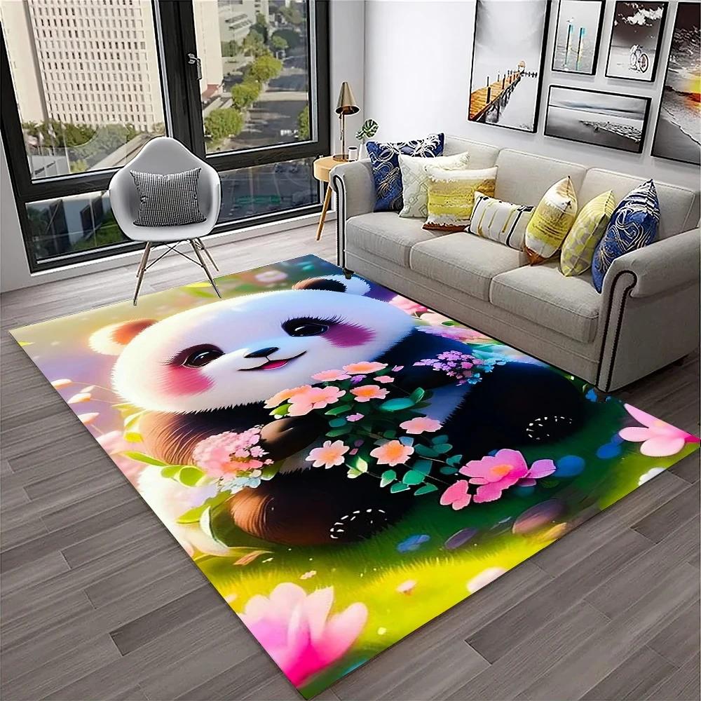 Uroczy dywan panda do sypialni, łazienki, salonu, dekoracja sofy, mata do raczkowania dla dziecka, miękki dywanik z kreskówkowym zwierzęciem, antypoślizgowa mata do zabawy