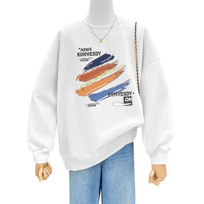 Fashion printing round neck velvet thickened pullover 2025 autumn and winter new popular foreign style age-reducing sweater women