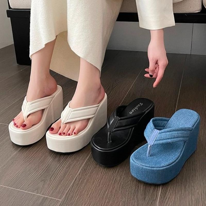Fashion Women's Clip Toe Wedge Flip Flops 2025 Summer High Quality Platform Beach Sandals Woman Thick Sole Slippers Slides Zapatos Mujer