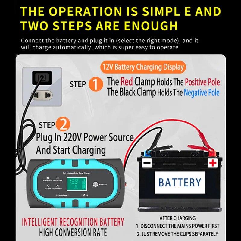 Fully Automatic Battery Charger 12V 10A 180W Digital Display Battery Charger Pulse Repair For Car Motorcycle AGM GEL Wet