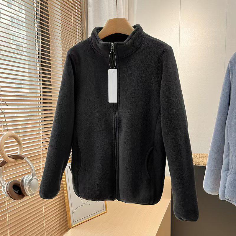 Unisex Retro Fleece Thickened Jacket with Stand Collar and Zipper - Autumn Winter Style