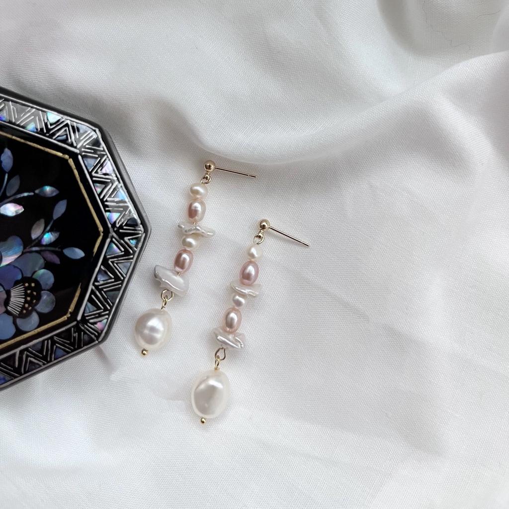 Small beauty, exquisite beauty, natural freshwater pearl stacked high S925 silver needle stud earrings temperament fairy powder