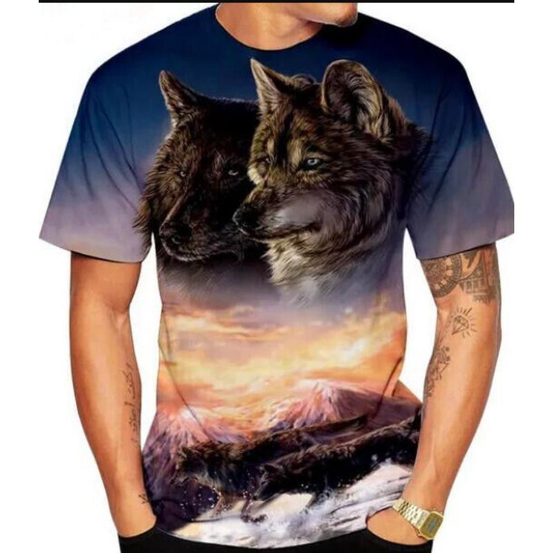 Fashionable 3D Printed Short Sleeved Trendy Personalized Animal Wolf Graphic Men's T-shirts