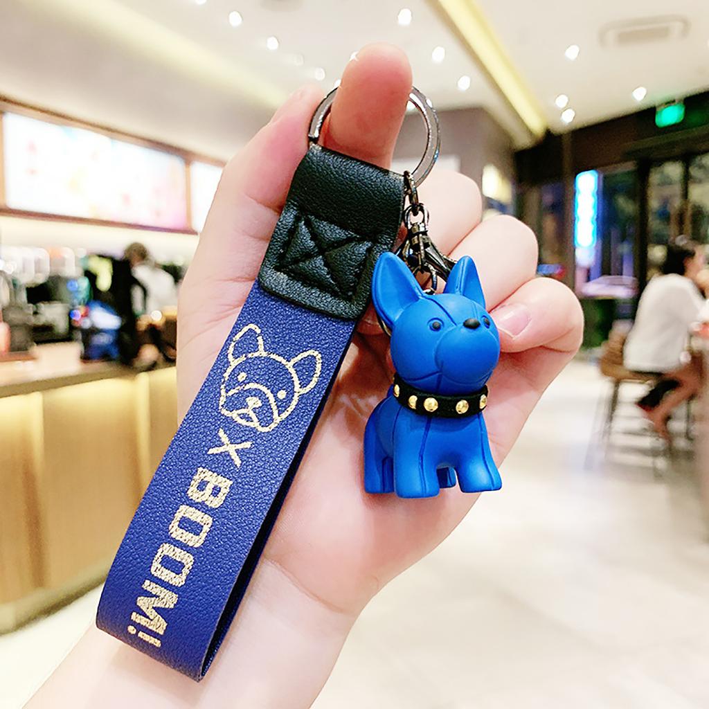 Fashion Punk French Bulldog Keychain Pu Leather Dog Keychains For Women Bag Pendant Jewelry Trinket Men'S Car Key Ring Key Chain