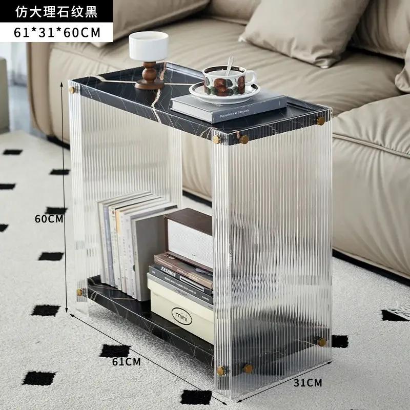 Transparent Acrylic Coffee Table, Double Layered Tea Table, Large Capacity Storage Rack, Living Room Side Table,Nordic Furniture