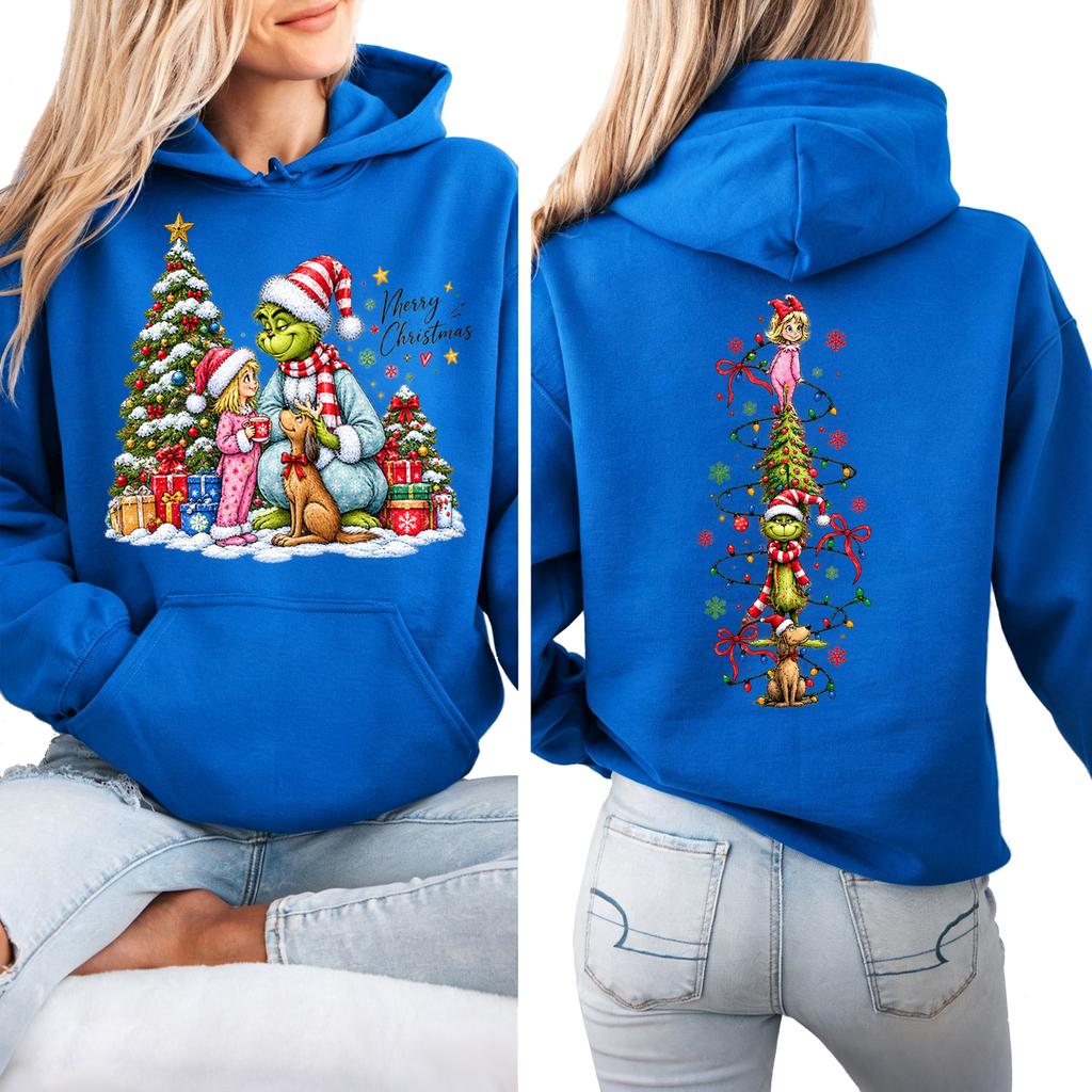 Women's Christmas Print Hooded Sweatshirt Lightweight Long Sleeve Pullover for Holiday