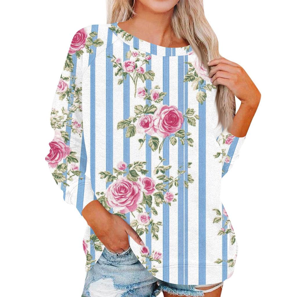 Damen Modisches Rundhals Schulter Langarm Bedrucktes Lässiges Pullover-Oberteil