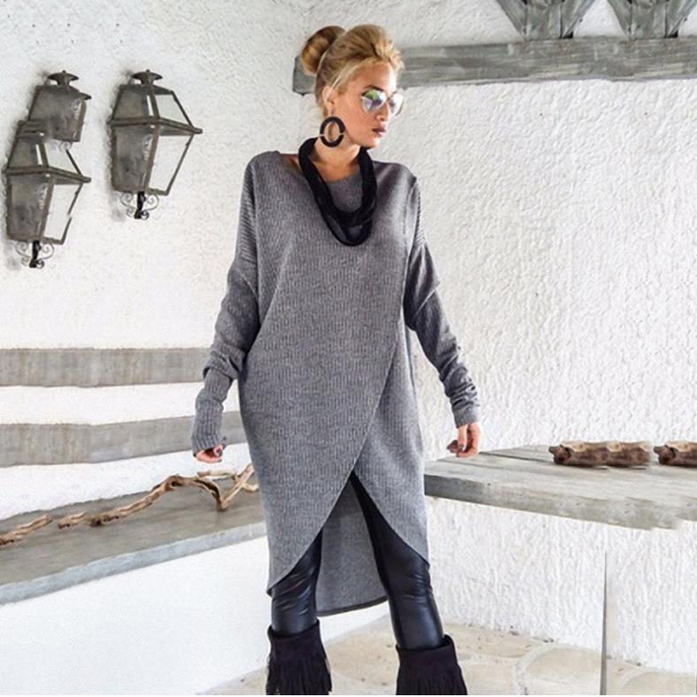 2021 Women's Loose Plus Size Round Neck Irregular Hem Autumn Dress