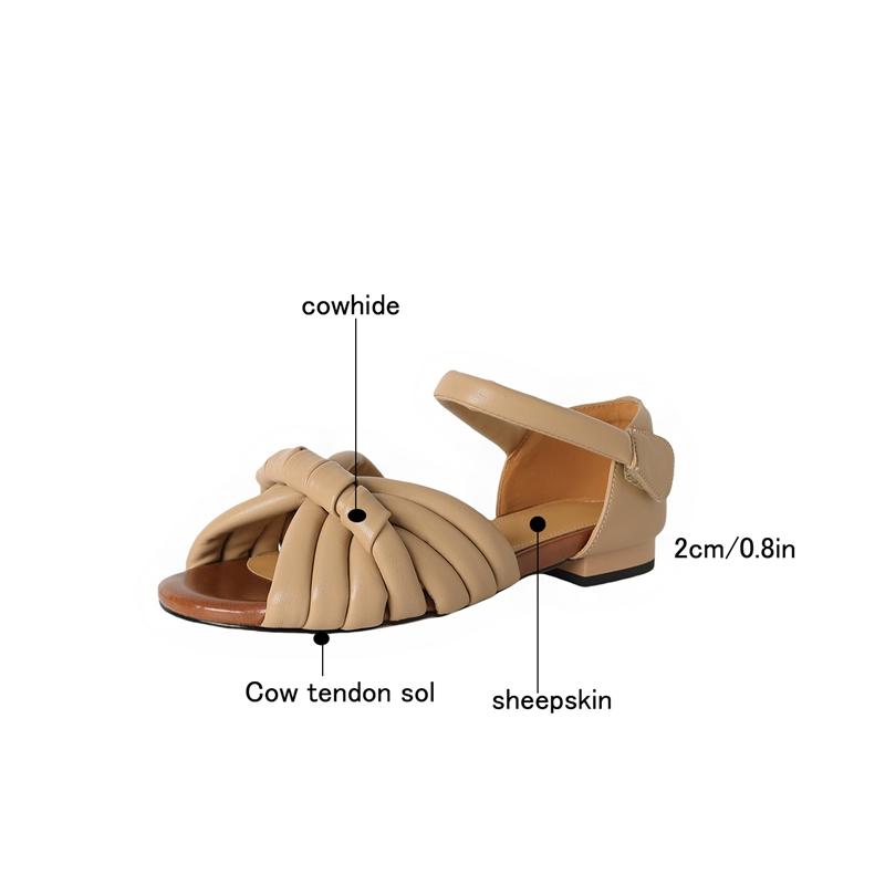 Fashion Women's new leather cowhide summer open toe fish mouth bag with low heel, comfortable and breathable Roman sandals